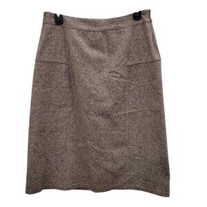 GAP Y2K Brown Cream Wool Silk Tweed High Waisted‎ Career Academia Pencil Skirt 8